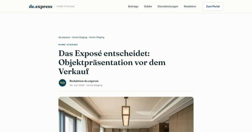 Screenshot of the published page on homestaging.de.express