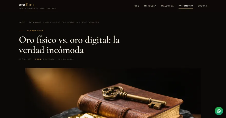 Screenshot of the published page on orotoro.es