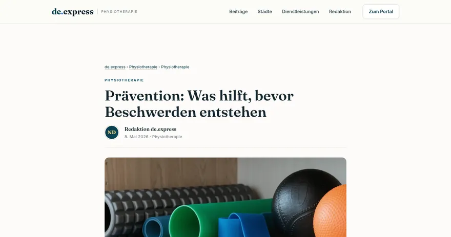 Screenshot of the published page on physio.de.express