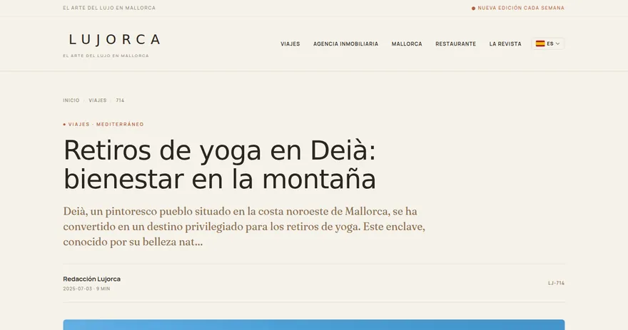 Screenshot of the published page on lujorca.es