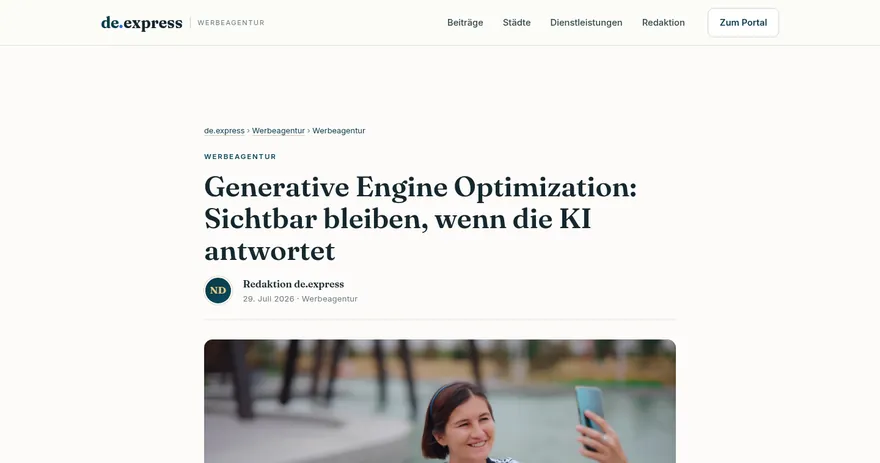 Screenshot of the published page on marketing.de.express