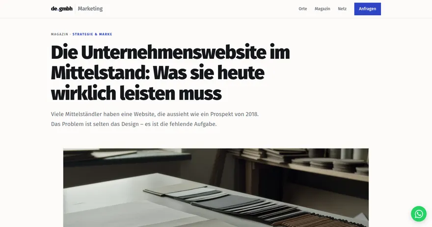 Screenshot of the published page on marketing.de.gmbh
