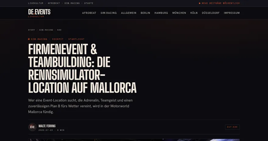 Screenshot of the published page on de.events