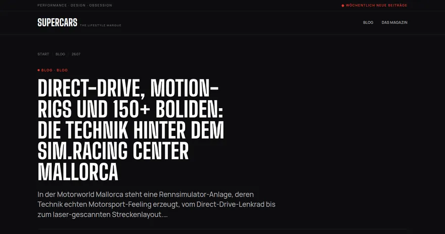 Screenshot of the published page on supercars.lifestyle