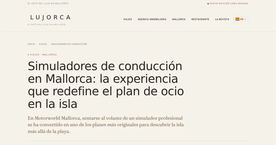 Screenshot of the published page on lujorca.es