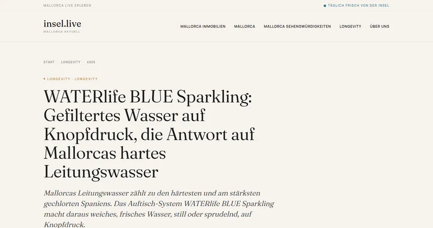 Screenshot of the published page on insel.live